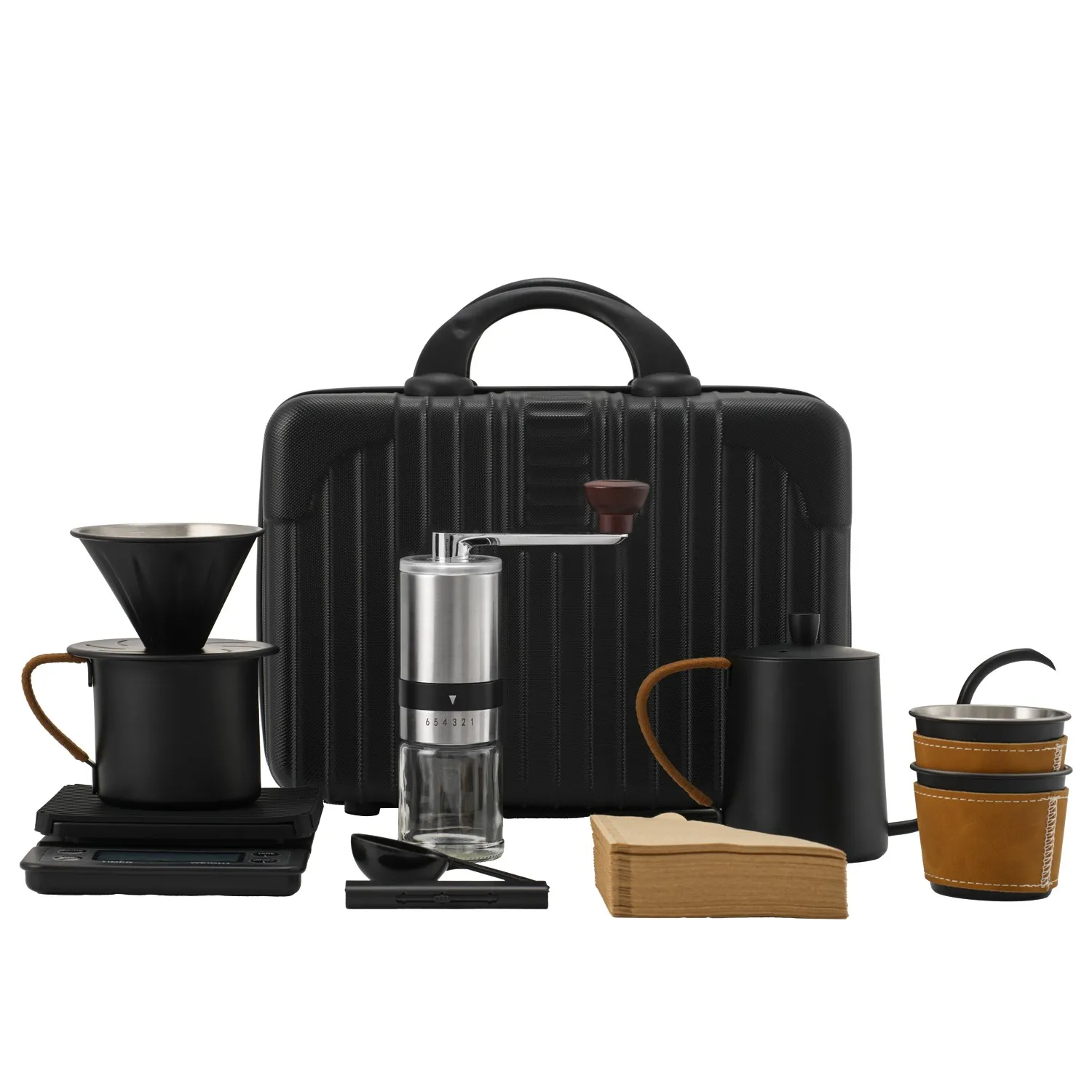 2025 New Arrival Portable 10pcs Coffee Kit Manual Coffee Grinder Glass Jars Maker Filter Drip Business Gift Pour Over Coffee Set