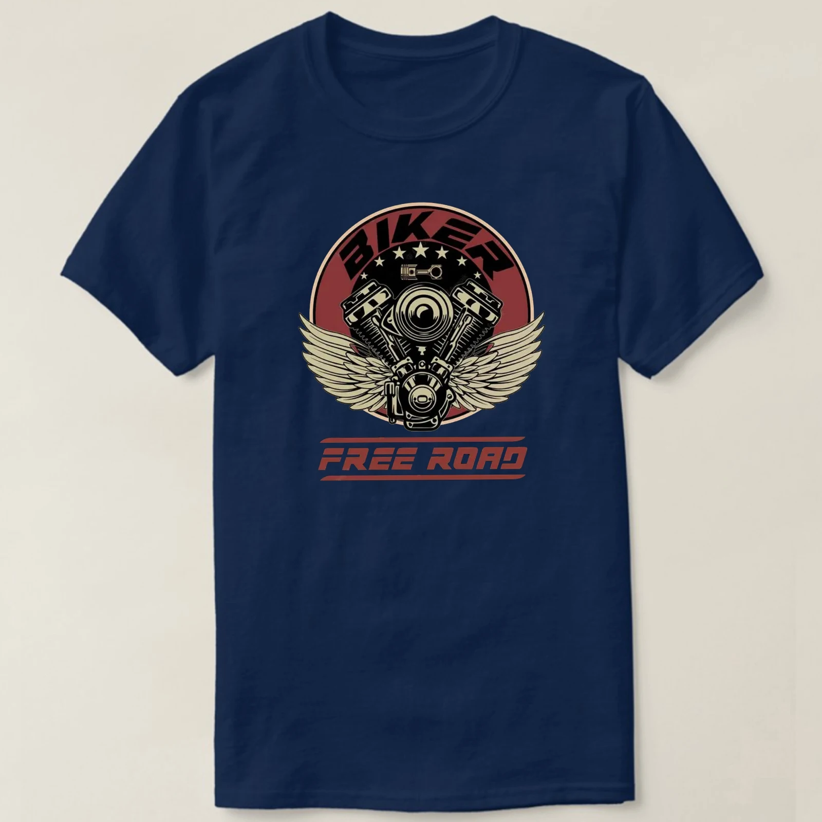 Vintage Wing Engine Free Road Motorcycle Biker T-Shirt 100% Cotton O-Neck Short Sleeve Summer Casual Mens T-shirt Streetwear