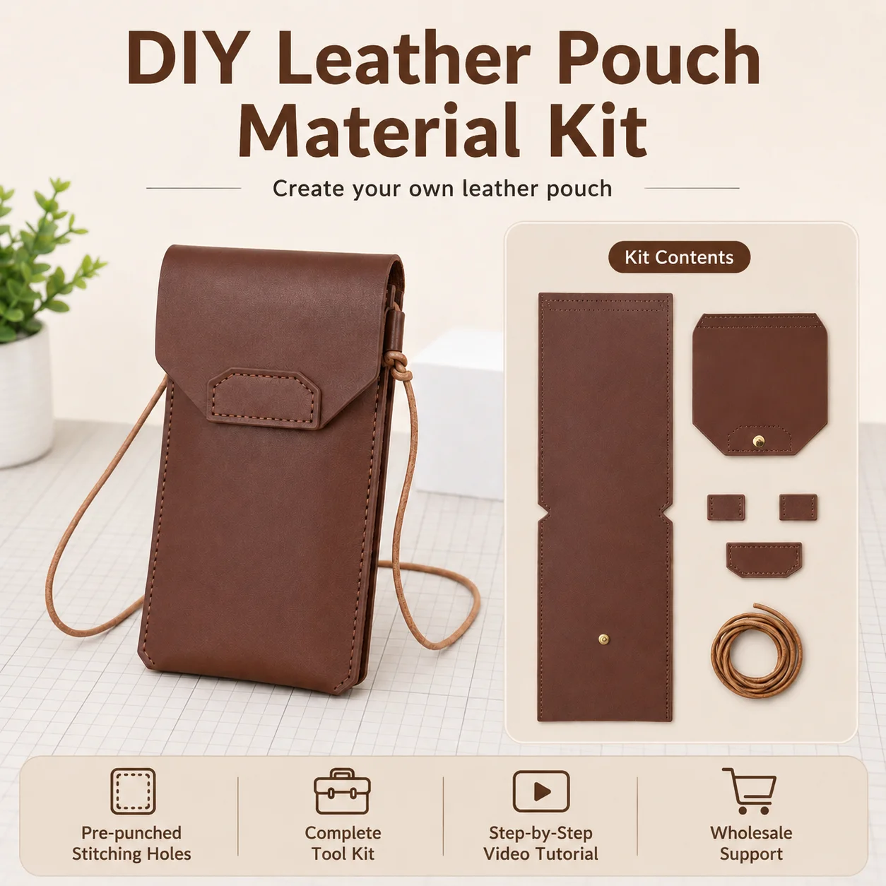 DIY Leather Phone Pouch Craft Kit, Crossbody Phone Bag Making Supplies for Women, 2026 New Style