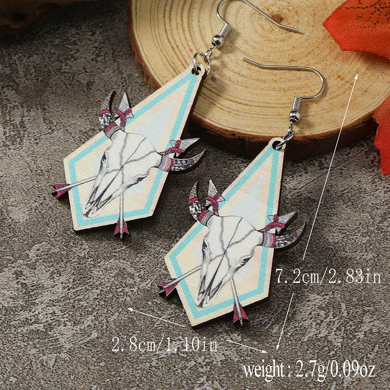 European and American New Cartoon Sacrificial Sheep Head Cactus Boots Small Flame Cowboy Hat Shoes Wooden Painted Earrings