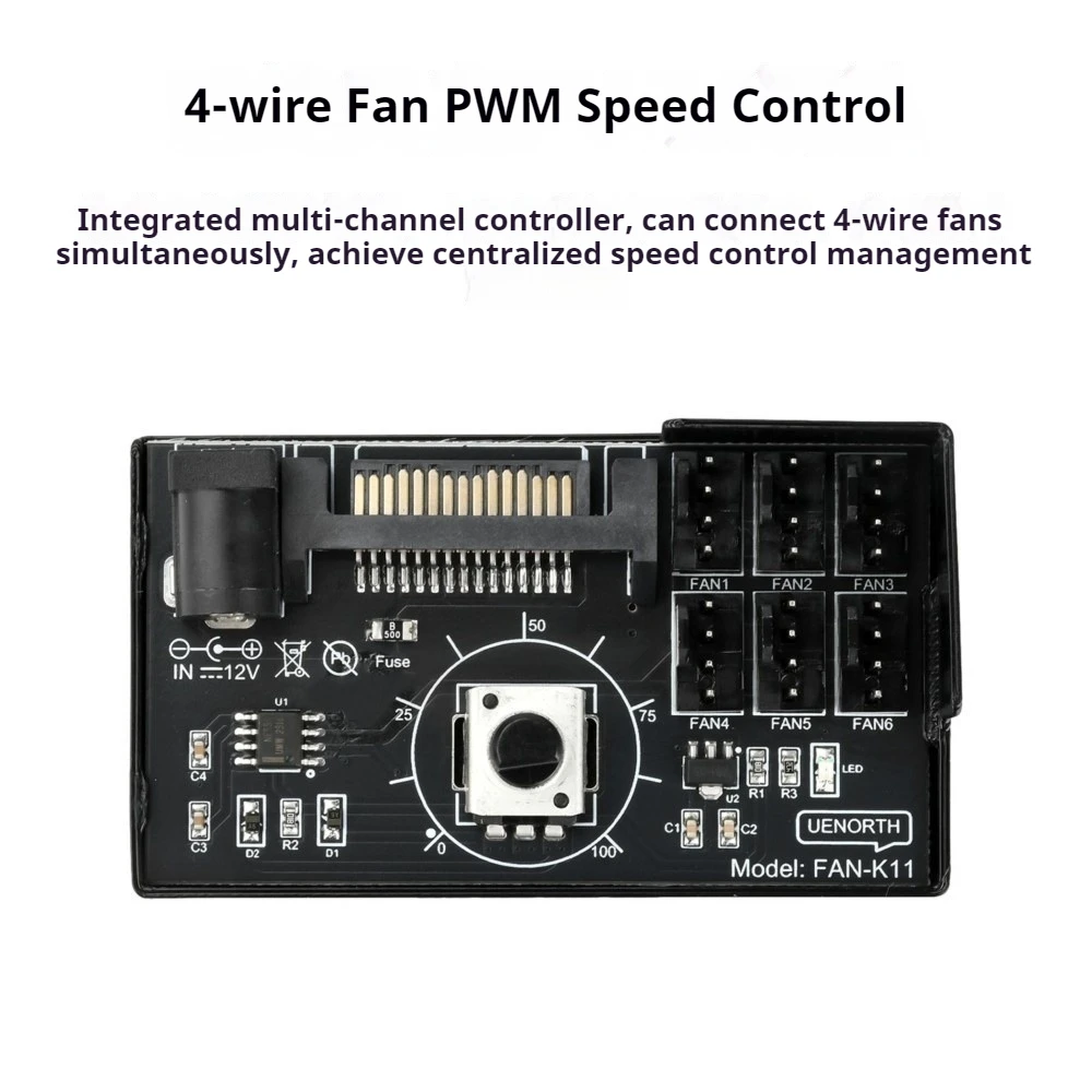 6-Way PWM Fan Speed Controller SATA on 6Pin Fan Governor for NAS Server Fan Speed Regulator Fan HUB Control Governor