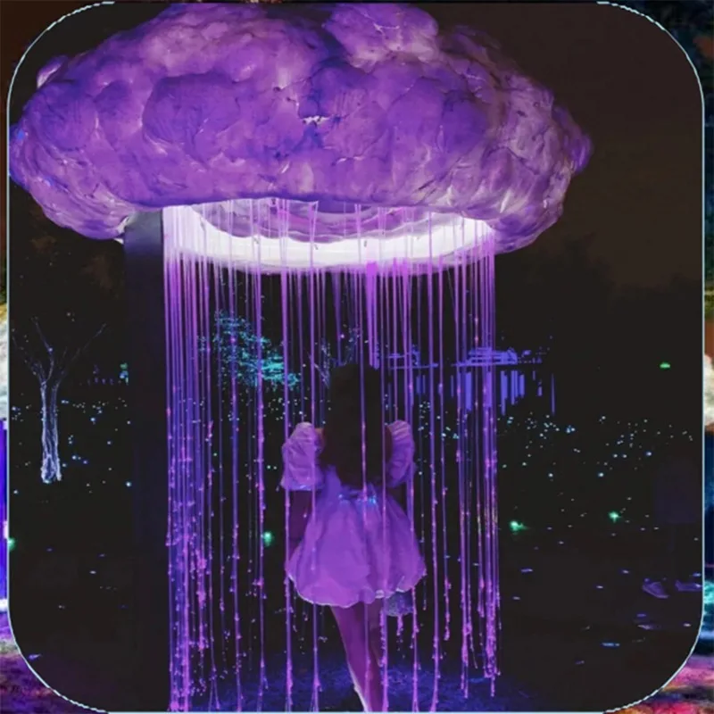 interactive cloud water curtain luminous mushroom cloud landscape light, sensing water with lightning and thunder