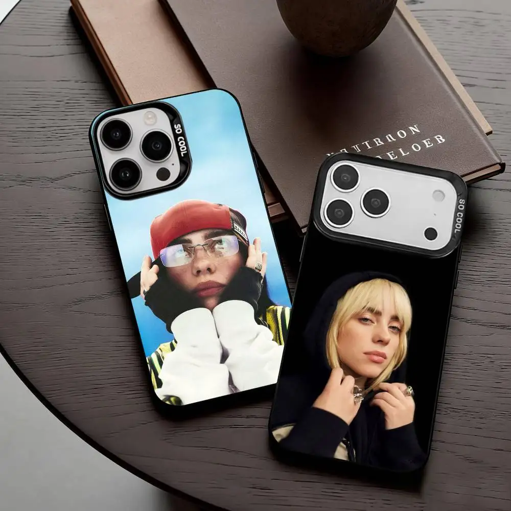 

Singer B-Billie E-Eilish-H Phone Case For iPhone17,16,15,14,13,12,11 Plus,Pro Max Black Candy silver phone case