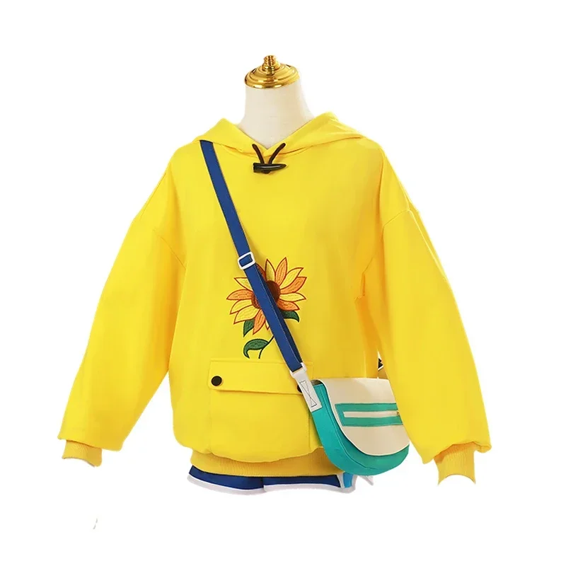 Anime Wonder Egg Priority Ohto Ai Cosplay Costumes Hoodie Yellow Sunflower Pullover Sweatshirt Shorts Wig Hairpin Suit MN12