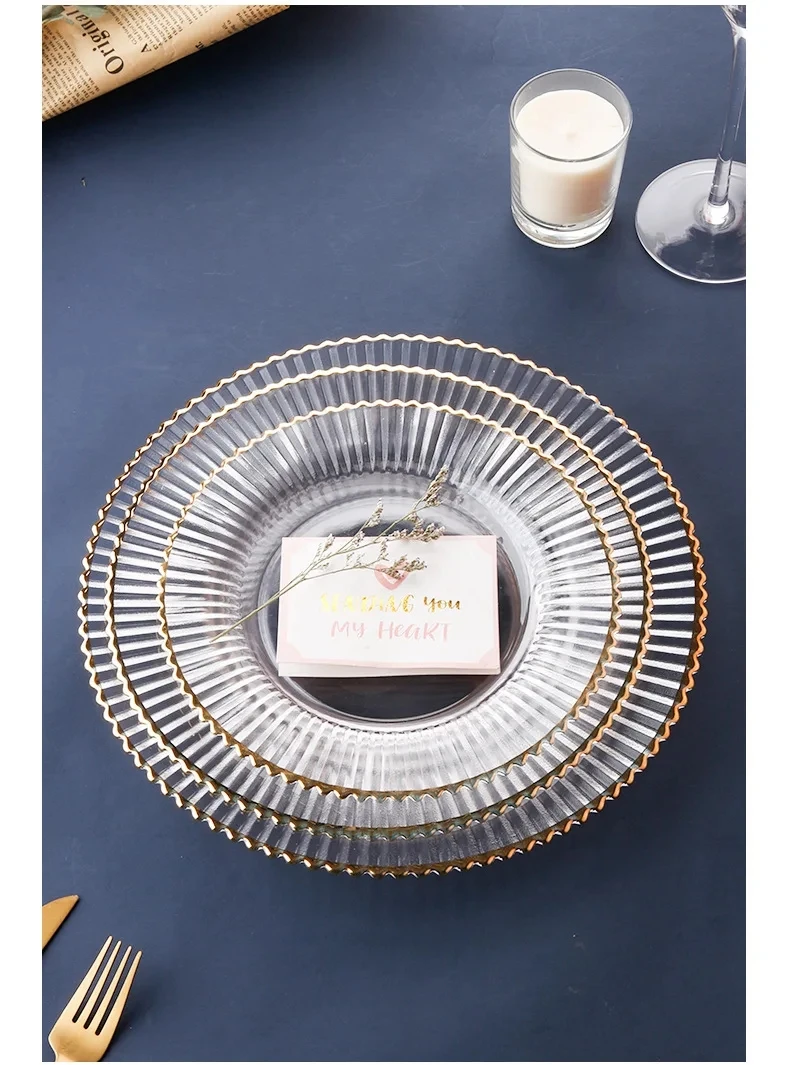 Clear Plastic Charger Trays with Gold Rimmed Stripe, Acrylic Decorative Serving Trays, 100