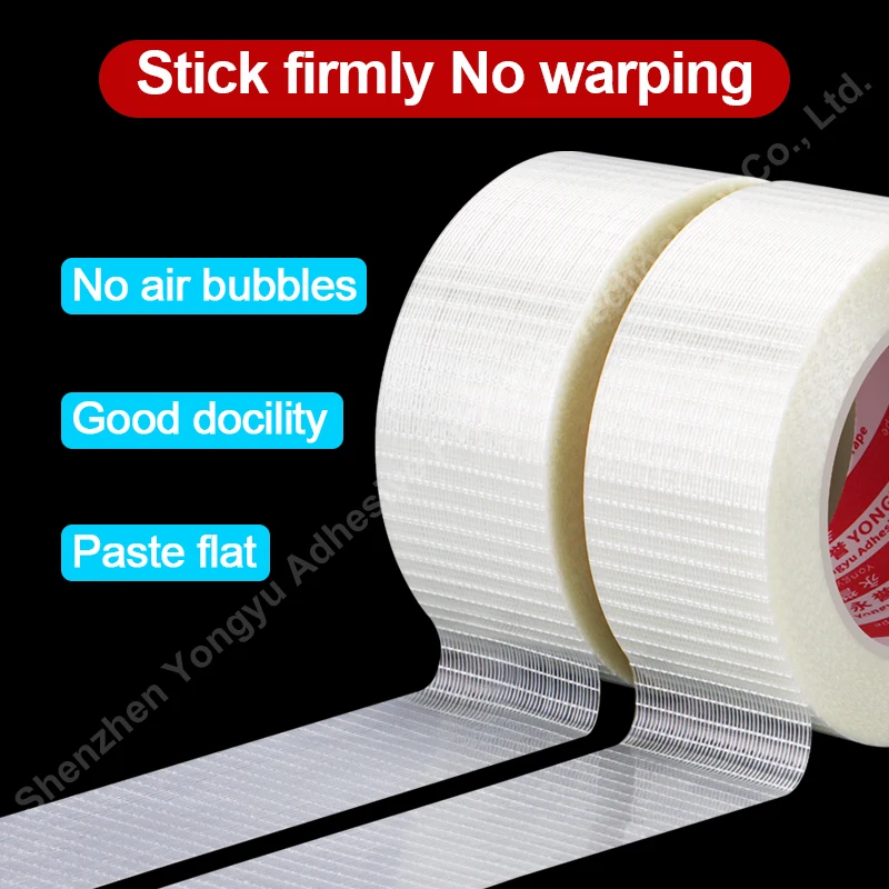 5mm-50mm 50M strong glass fiber tape transparent mesh single-sided tape industrial bundling packaging fixed sealing
