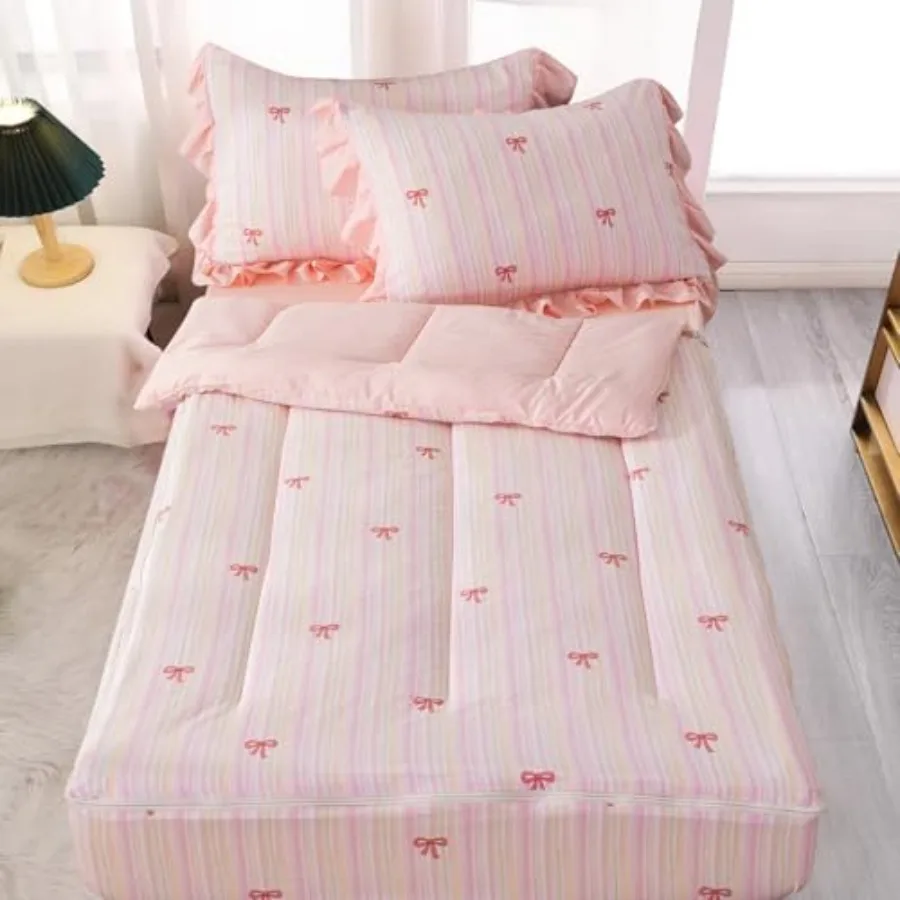 

Комплект постельного белья с молнией и принтом в виде банта на фоне разноцветной радуги, ультрамягкий комплект из сирсакера в шикарном стиле, размер Twin