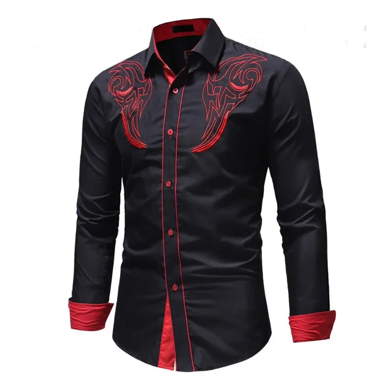 Black Embroidery Shirt Men 2023 Brand New Star Mens Button Shirts Men's Long Sleeve Dress Shirts Chemise Homme Camisa XXL