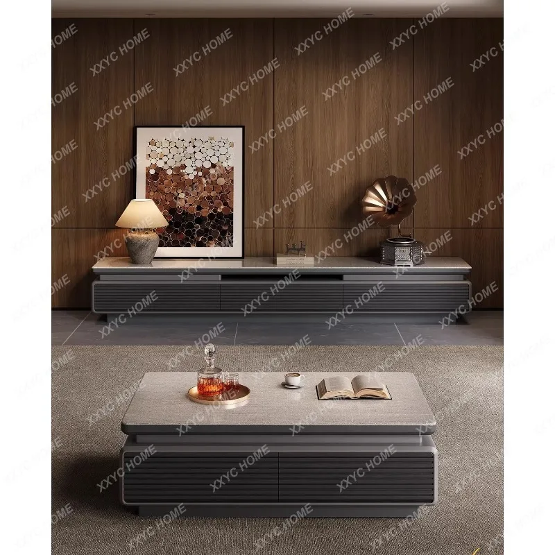 XXQianyue floor TV cabinet coffee table combination  minimalist tempered glass high-end TV cabinet