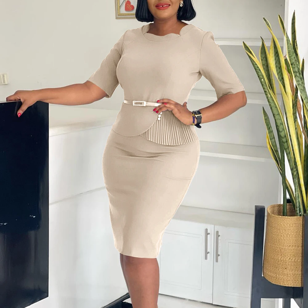Office Dresses for Ladies 2026 Latest Summer Simple Elegant Half Sleeve Formal Church Dress Women Knee Length Pencil Peplum Dres