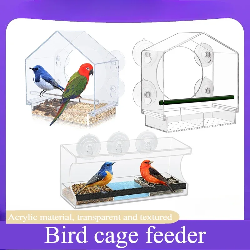 Bird Feeder Clear Window Outside Hanging Bird Feeder House Acrylic with Suction Cup for Garden Outdoor Backyard Wildlife Birding