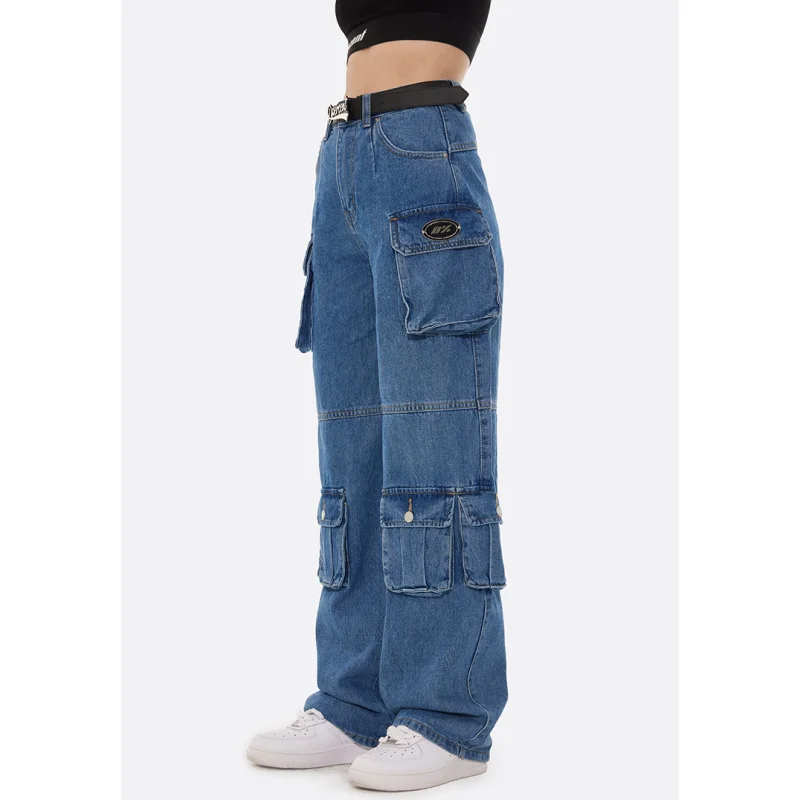 Women Blue Jeans Y2K Style High Waist American Street Wide Leg Pants Fashion Hip Hop Vintage Straight Summer Female Trousers