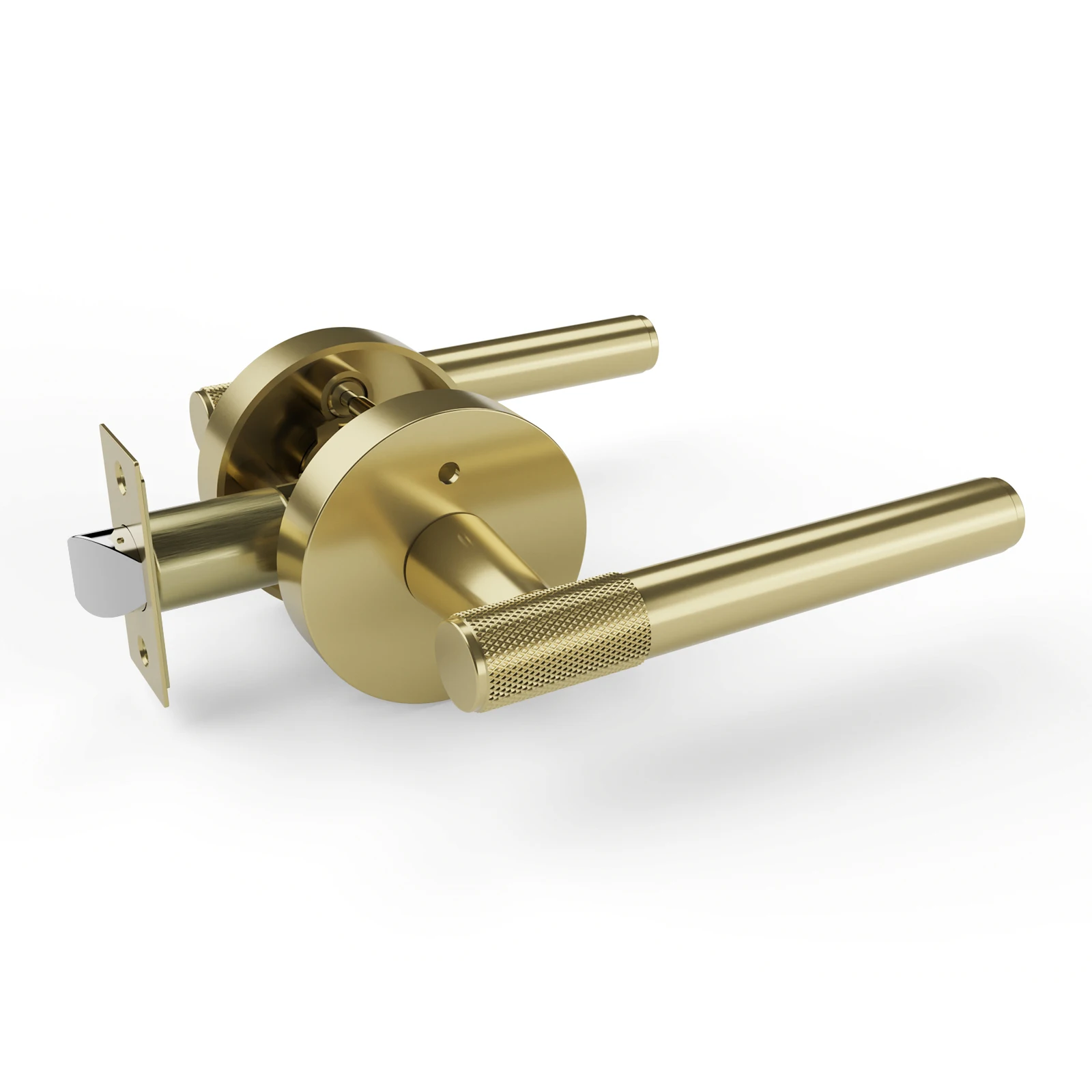 

Дверная ручка Viladepot для конфиденциальности, передняя ручка с накаткой, матовое золото, круглая основа, двусторонний дверной замок для спальни, ванной комнаты