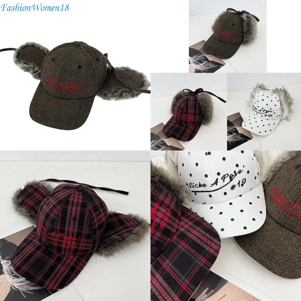 

Furry Earflap Hat Регулируемая бейсбольная шляпа Women Women Harflap Новинка Headwear 57BD