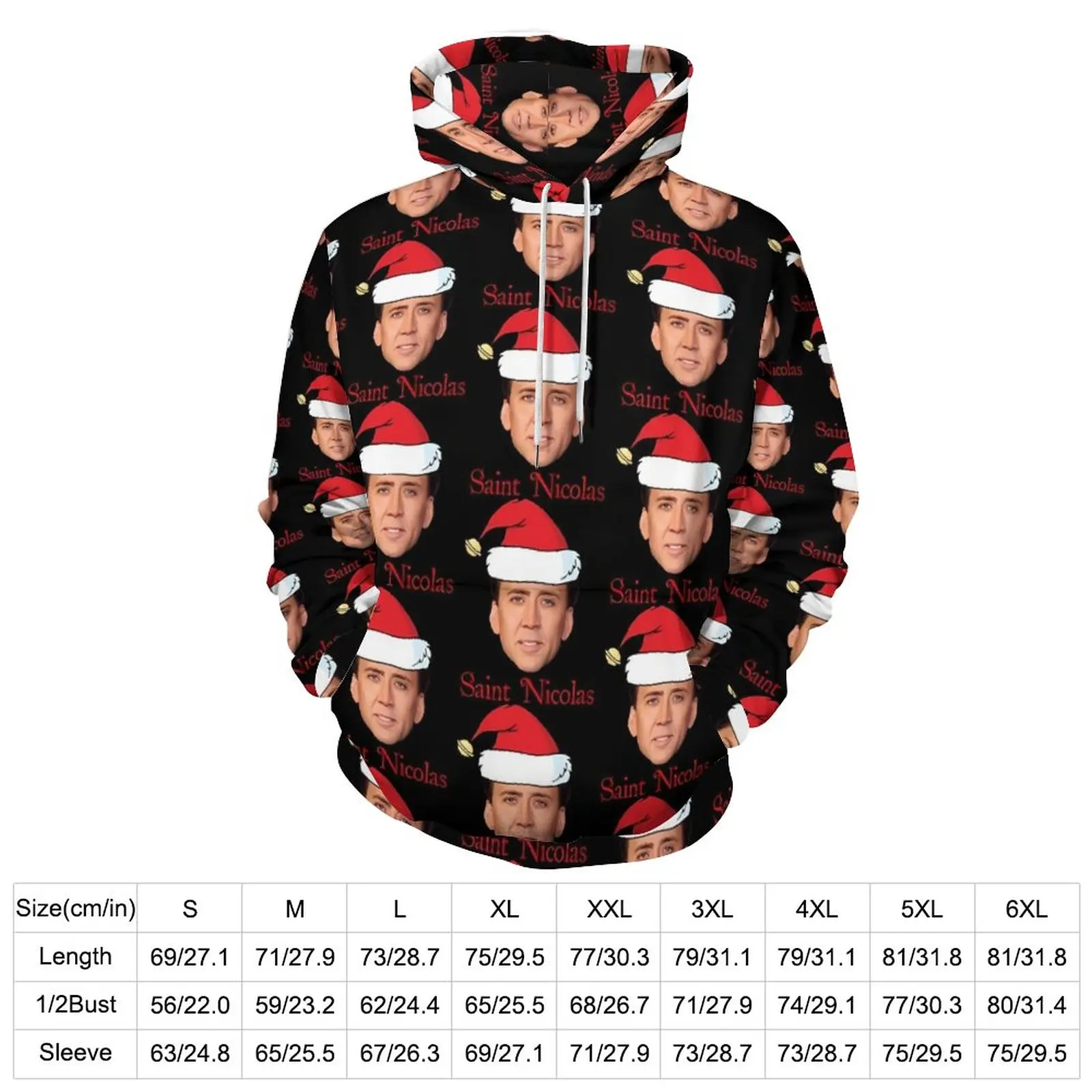 Saint Nicolas Cage Hoodies Christmas Harajuku Casual Hoodie Long-Sleeve Kawaii Custom Sweatshirts 4XL 5XL 6XL