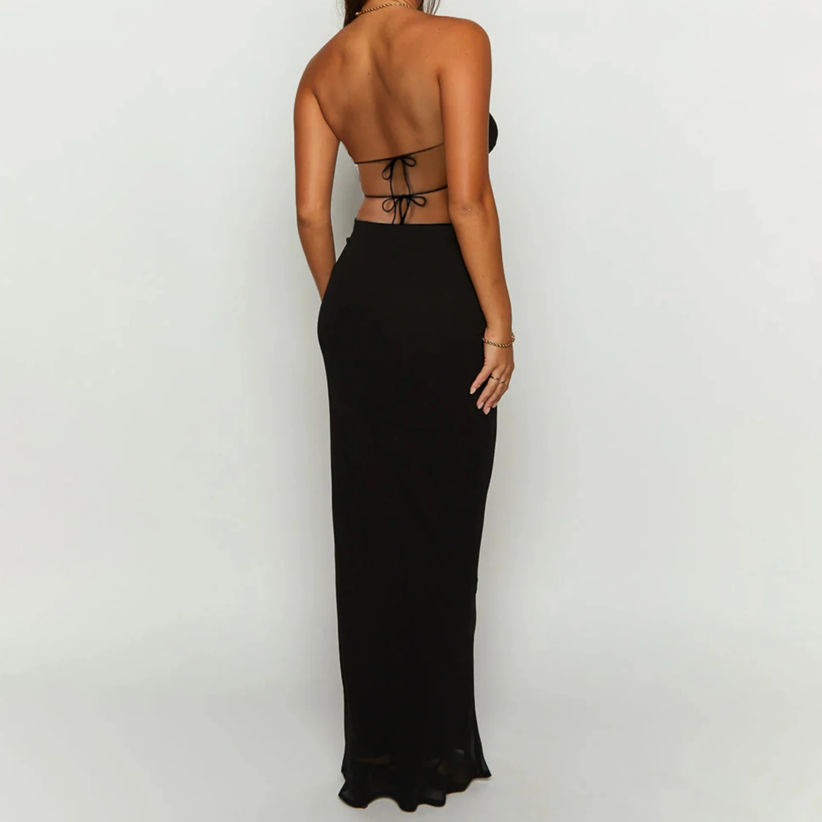 새로운 패션 투피스 스커트 세트 여성용 솔리드 컬러 스모크 홀터넥 민소매 크롭탑 슬림핏 롱 스커트 의상