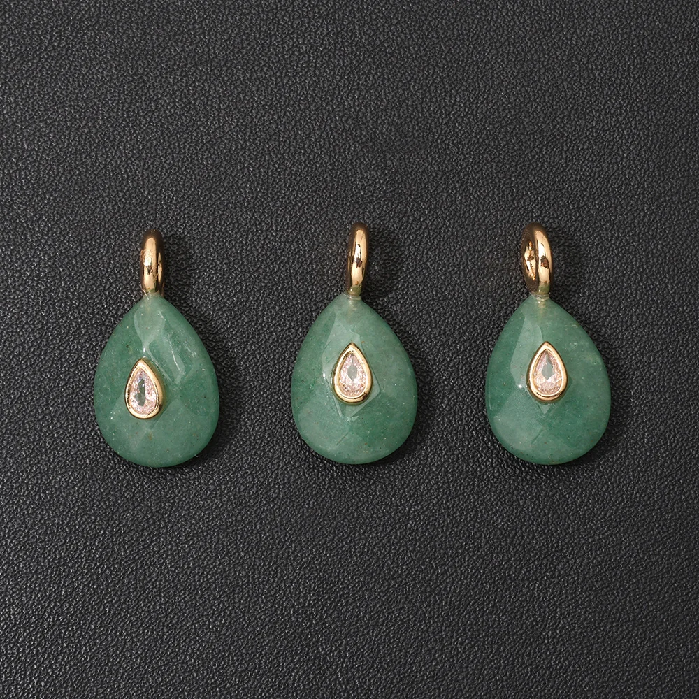 1 Stück Wassertropfen-Kristallstein-Anhänger mit eingelegtem winzigem Zirkon, goldener Anhänger in Tropfenform für die Schmuckherstellung, Halskette, DIY-Zubehör – Detail 8