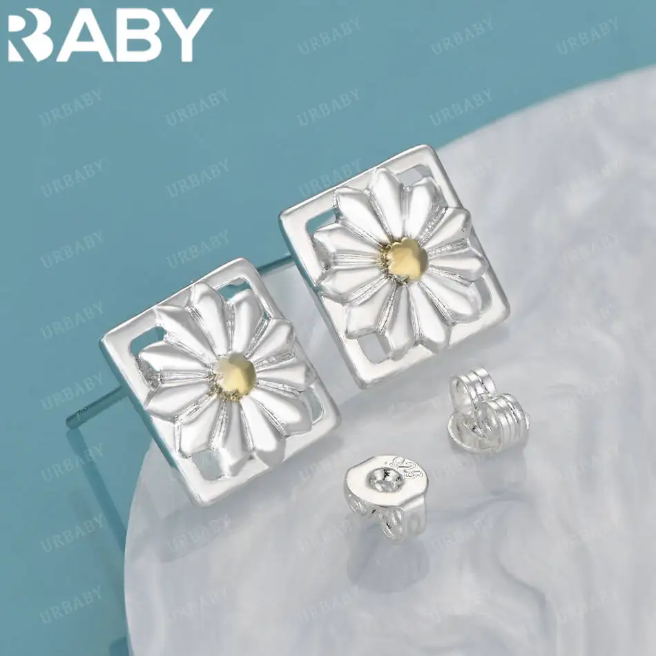 

URBABY 925 Sterling Silver 10mm Yellow Flower Stud Earrings For Women Fashion Charm Nice Jewelry Party Wedding Accessories