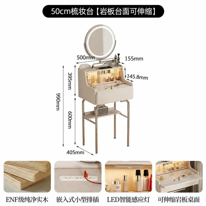 50cm Ultra Narrow Corner Dressing Table Space Saving Bedside Desk 2 in 1 Makeup Vanity for Small Bedroom Compact Design