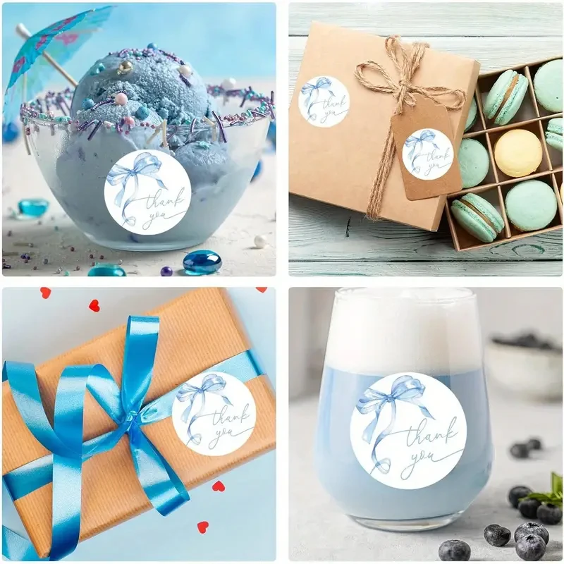 

100-500 шт. синие наклейки «Спасибо» для выпечки, дня рождения, свадьбы, вечеринки, подарочная упаковка, этикетка для скрапбукинга, милые канцелярские наклейки