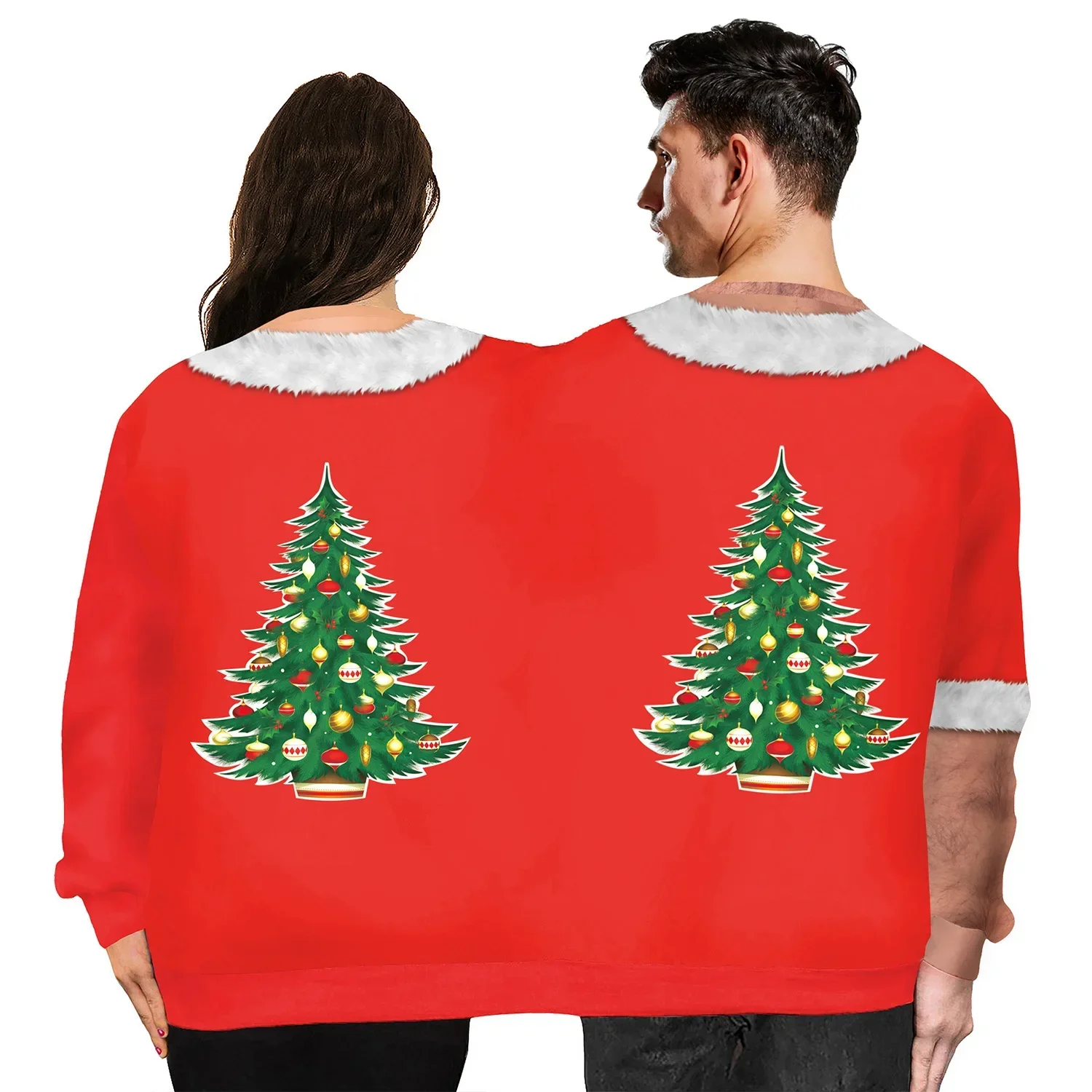 Christmas Holiday Spoof Fun 3D Digital Print Couple One-piece Double Sweatshirt Loose Couple Outfit Casual Fashion