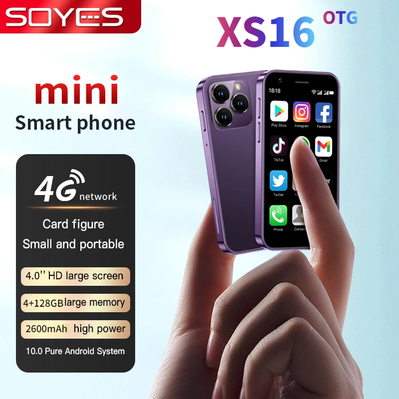 SOYES XS16 Pro ponsel pintar Mini 4 ", ponsel kecil OTG tipe-c RAM 4GB ROM 128GB Android 10.0 octa-core 2600mAh pengenalan wajah 4G 5G LTE