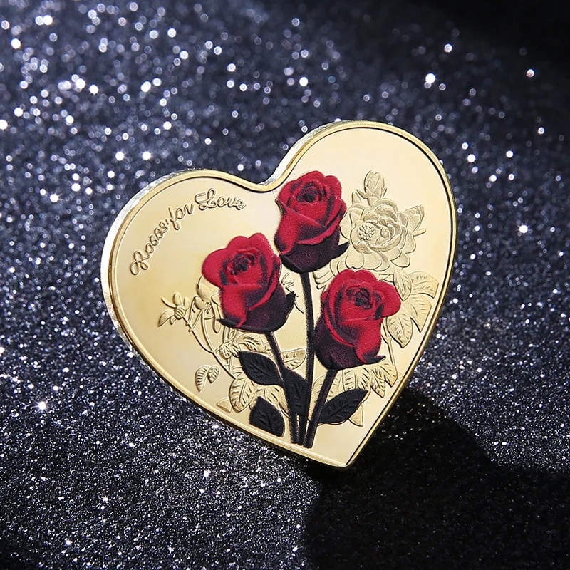 Commemorative Coin Heart Red Rose Shape Love Commemorative Coins Wedding Decoration Valentine Gift Rose Decoration Supplies