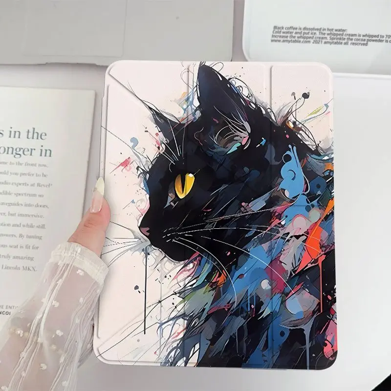 Korean Kawaii Colorful Ink Cat For iPad Pro Air 13 11 M5 M4 M3 M2 2 1 11th A16 12.9