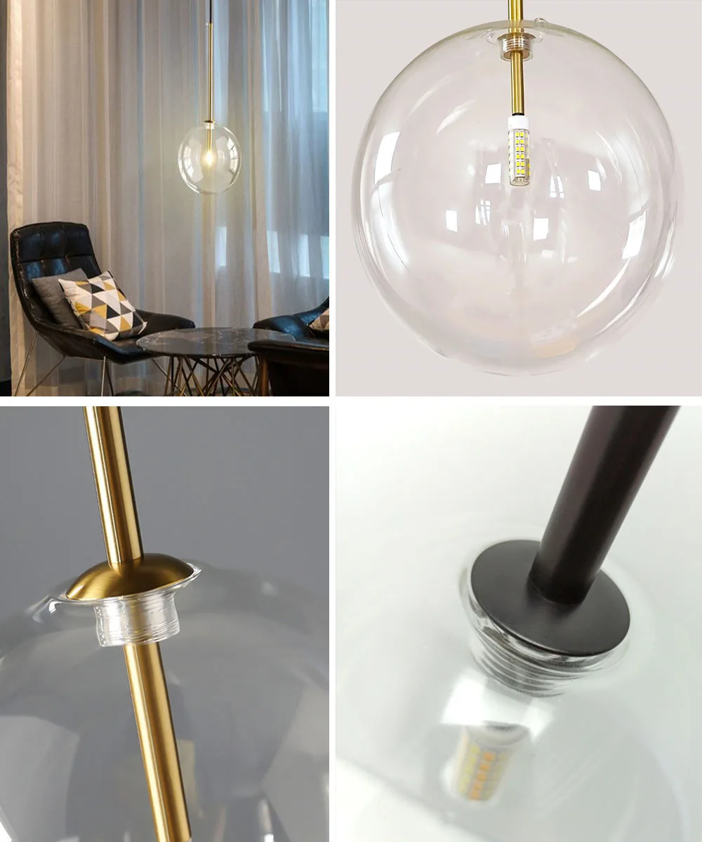 Lámpara colgante nórdica, luces colgantes de cristal transparente modernas, bola de cristal, lámpara colgante Vintage para Loft, cocina, sala de