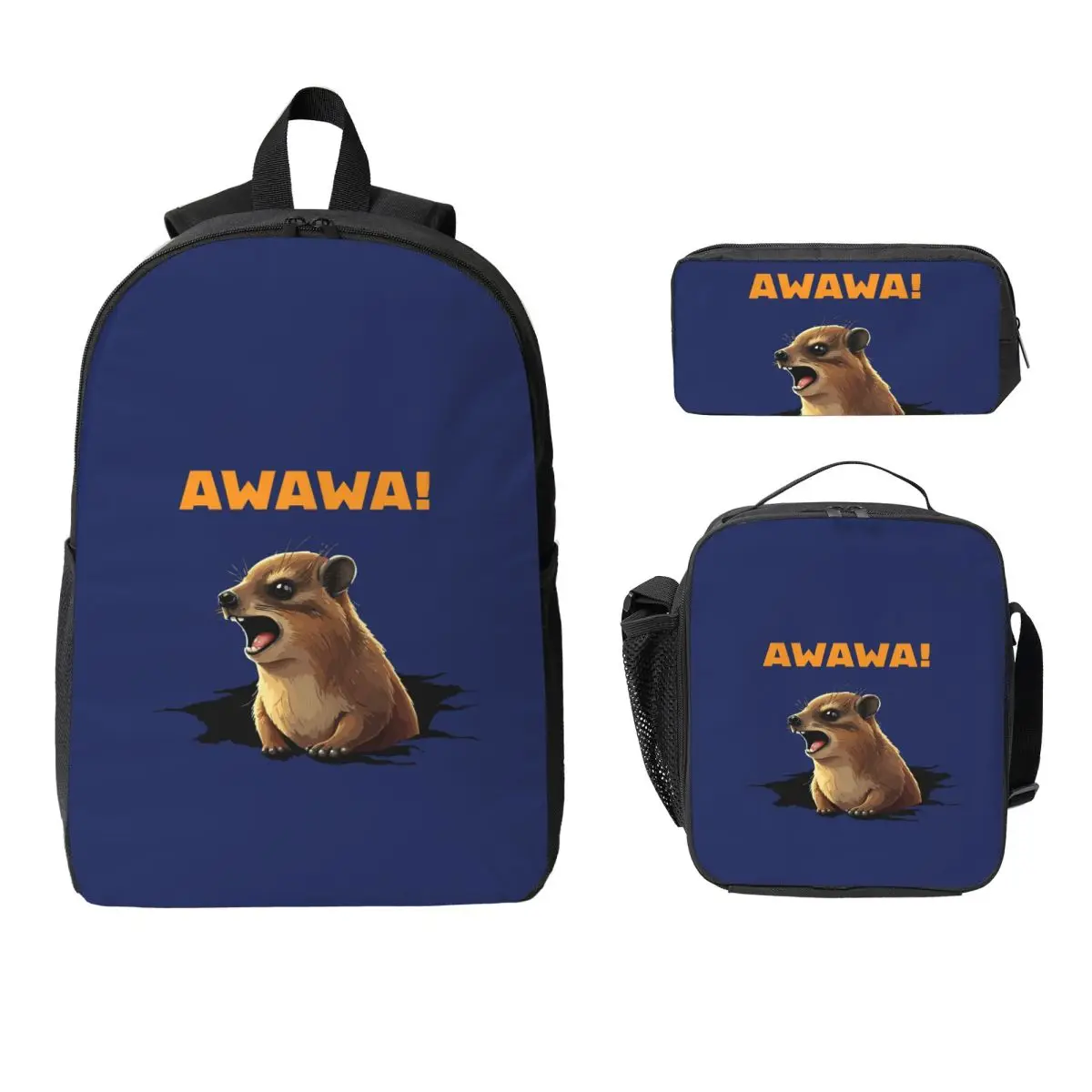 

Rock Hyrax Lover Awawa Funny Groundhog Dassi Backpack BookBag School Bag Laptop Shoulder Bag 3ps Insulated Lunch Bag Pencil Case