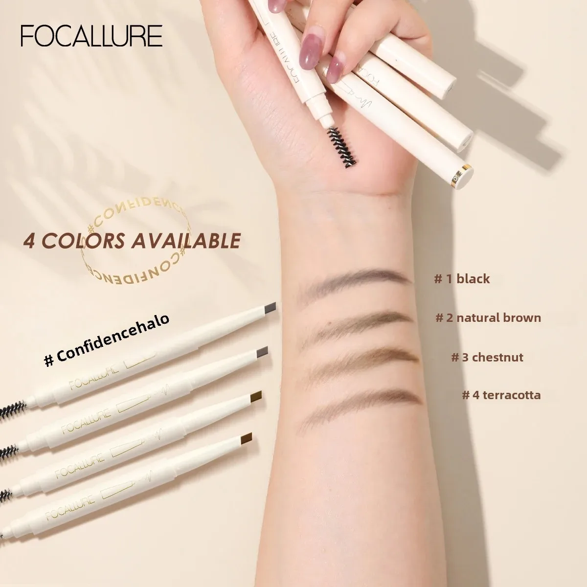 FOCALLURE gros stylo à sourcils Super imperméable longue durée naturel sourcils maquillage noir brun sourcil coulissant tatouage crayon