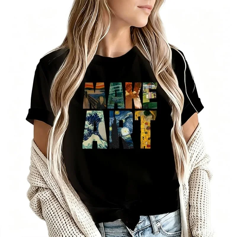 Make Art Women's T-Shirt 100% Cotton Funny Graphic Short Sleeve Tee Novelty Shirt Casual Crew Neck Top S-5Xl