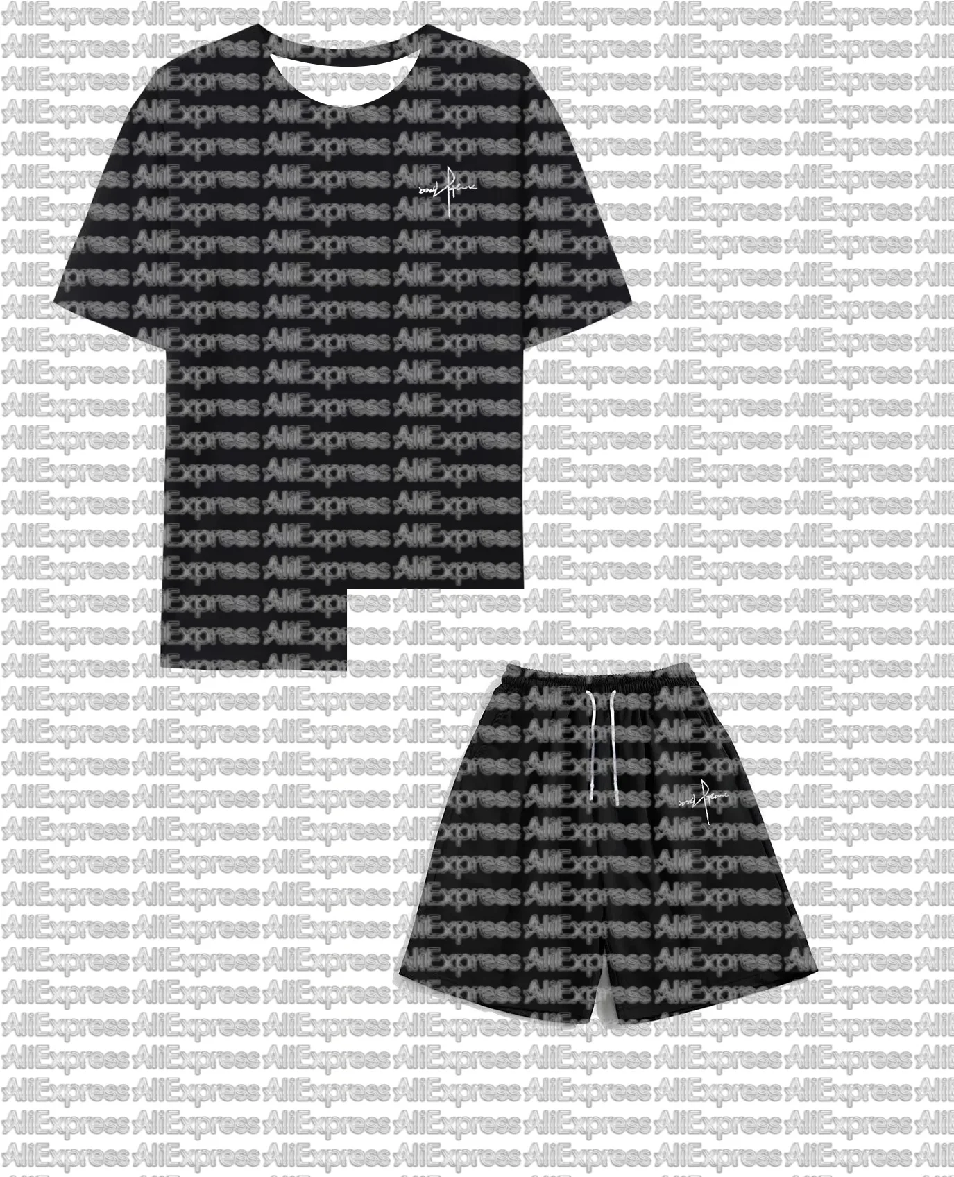 

2026 Summer Fashion New Art Signature Design 3D Printed Set Training Clothes Dry Cleaning Clothes Short Sleeve Shorts Set