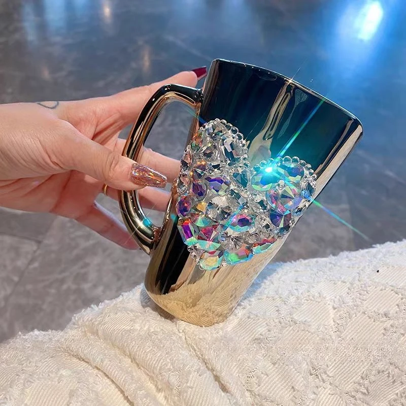 Creative Diamond Inlaid Love Water Cup with High Aesthetic Value, 304 Stainless Steel Coffee Cup, Portable Office and Home Mug