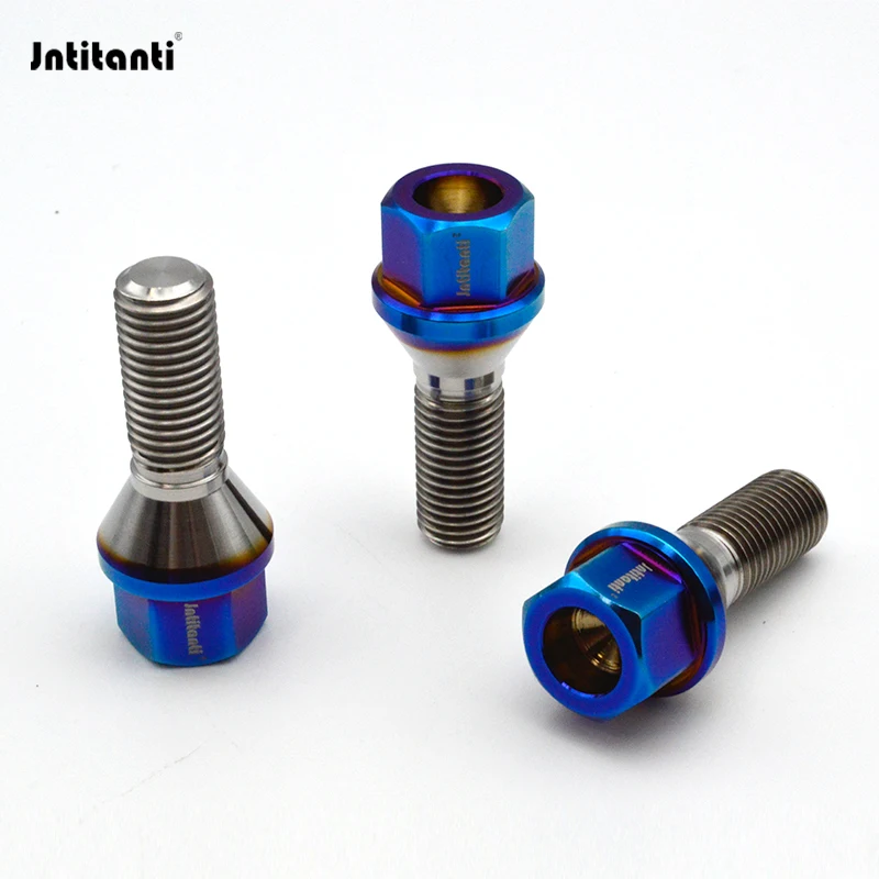 Jntitanti 10.9 grade Gr.5 Titanium 60 degree cone seat wheel Bolts titanium bolt M14 *1.5*28mm for VW AUDI Racing car