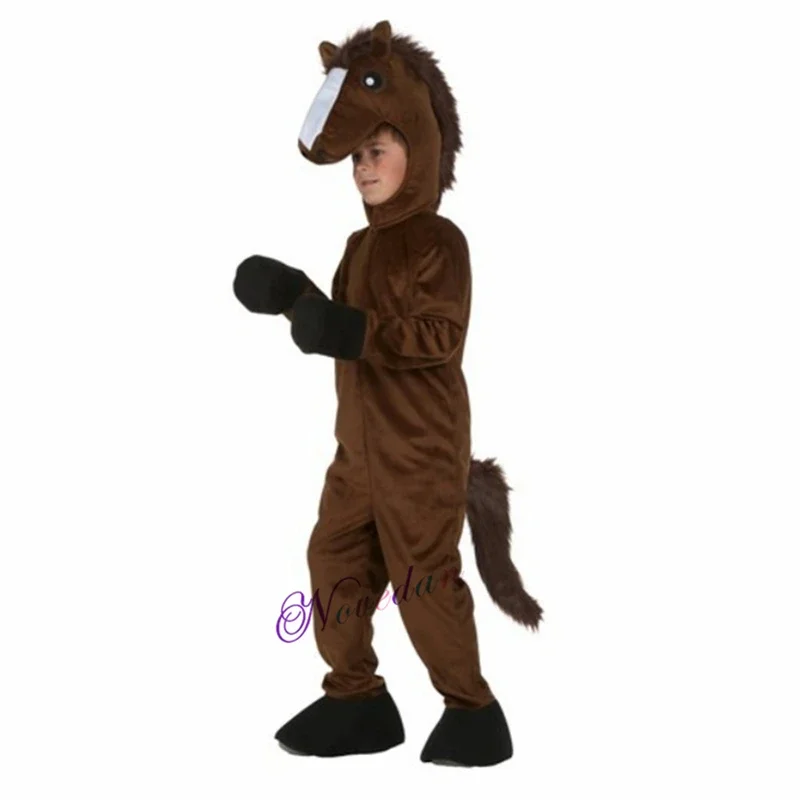 Traje de máscara de cavalo marrom infantil, roupa cosplay, macacão de vestir, terno de animais, meninas, meninos, festa, dramatização, criança, Halloween