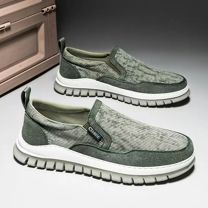 

Men's Spring Summer New Low Top Canvas Casual Shoes Thick Sole Non Slip Round Toe Slip On Lightweight Walking Shoes Elderly Shoe