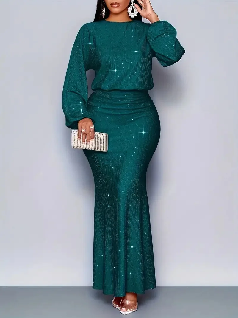 

Элегантное осенне-зимнее платье по индивидуальному заказу с круглым вырезом и длинными рукавами, юбка «рыбий хвост», модное платье для женщин