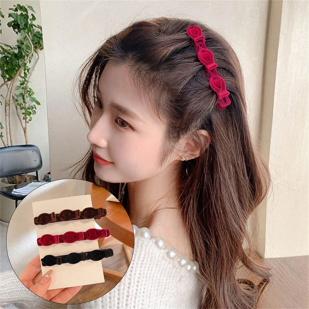 New Solid Color Braided Hair Clips Small Fragrant Hair Clip Shredded Hair Bangs Clip Forehead Flock Braided HairClip Accessory