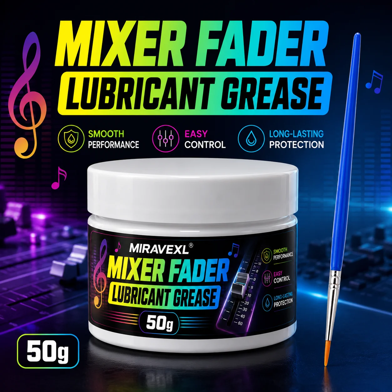 MIRAVEXL Mixer Fader Lubricant Grease Kit 50g with Brush, Enhances Smooth Sliding, Easy Control, Durable and Safe Use for Mixers