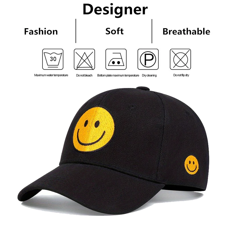 Unisex Smiling Face Embroidery Baseball Caps Spring Autumn Outdoor Adjustable Casual Hats Sunscreen Hat