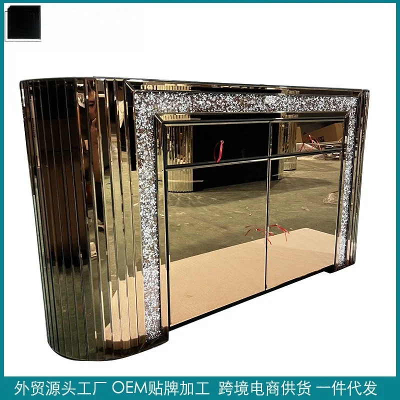 Rounded Corner Mirror Side Cabinet Glass Cab inet Locker Light Luxury Bevel Cab inet Two Door Drawer Ca inet Foreign Trade