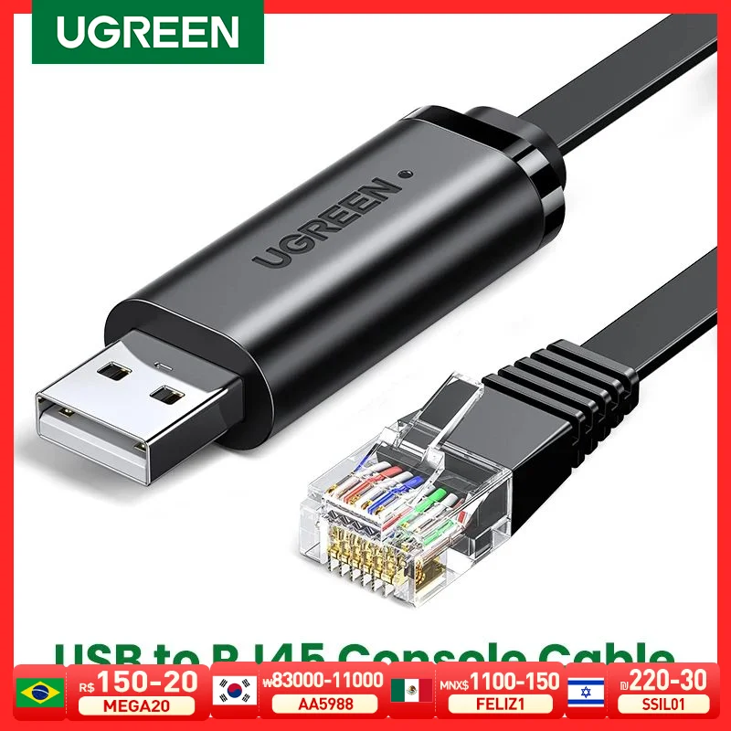 

Ugreen USB to RJ45 Console Cable RS232 Serial Adapter for Cisco Router 1.5m USB RJ 45 8P8C Converter USB Console Cable