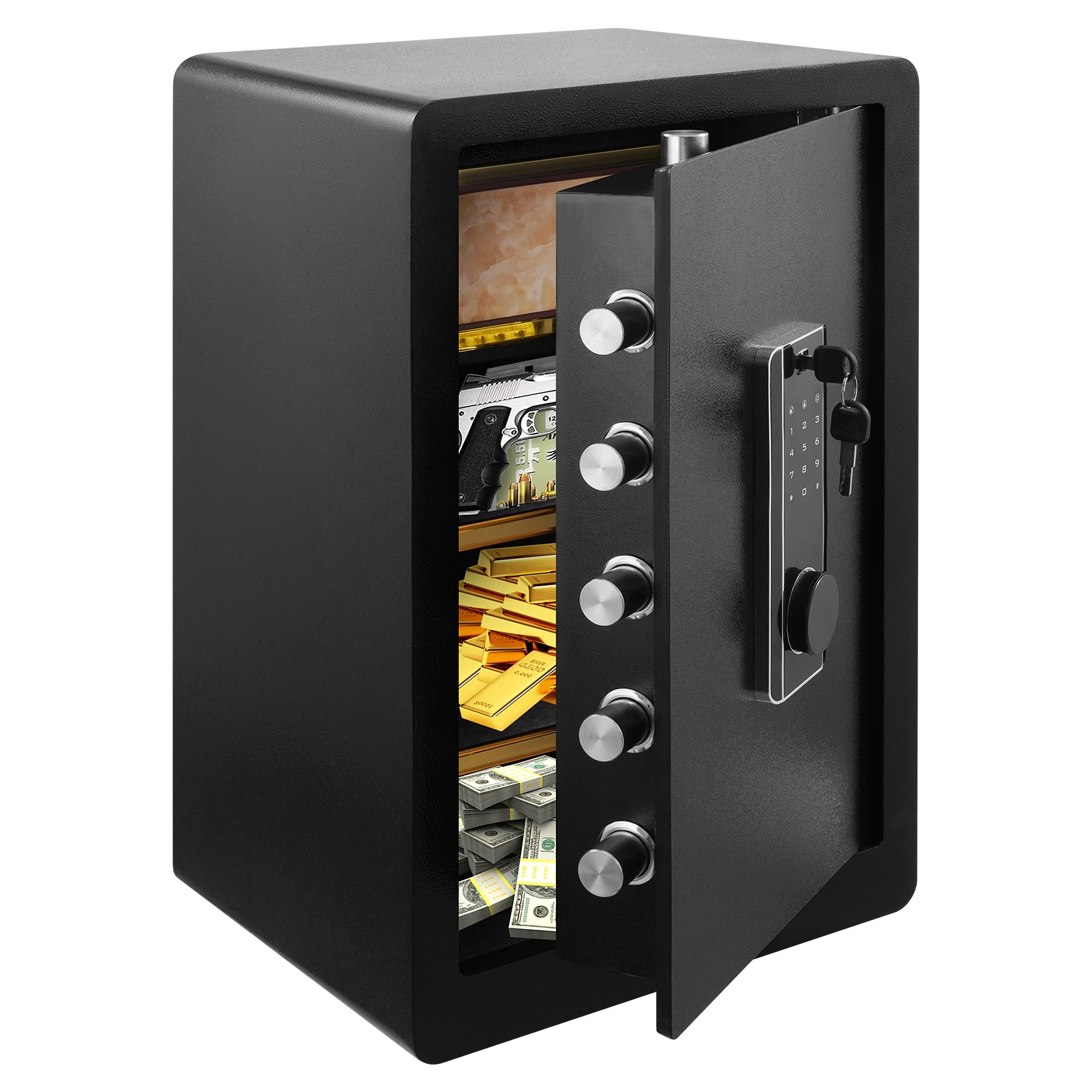 2,6 kubus/73L kluis Enkele deurkluizen Dubbel alarmsysteem Home Safe Lock Box 3 vergrendelingsmethoden Combinatie/sleutel/accubak en knop