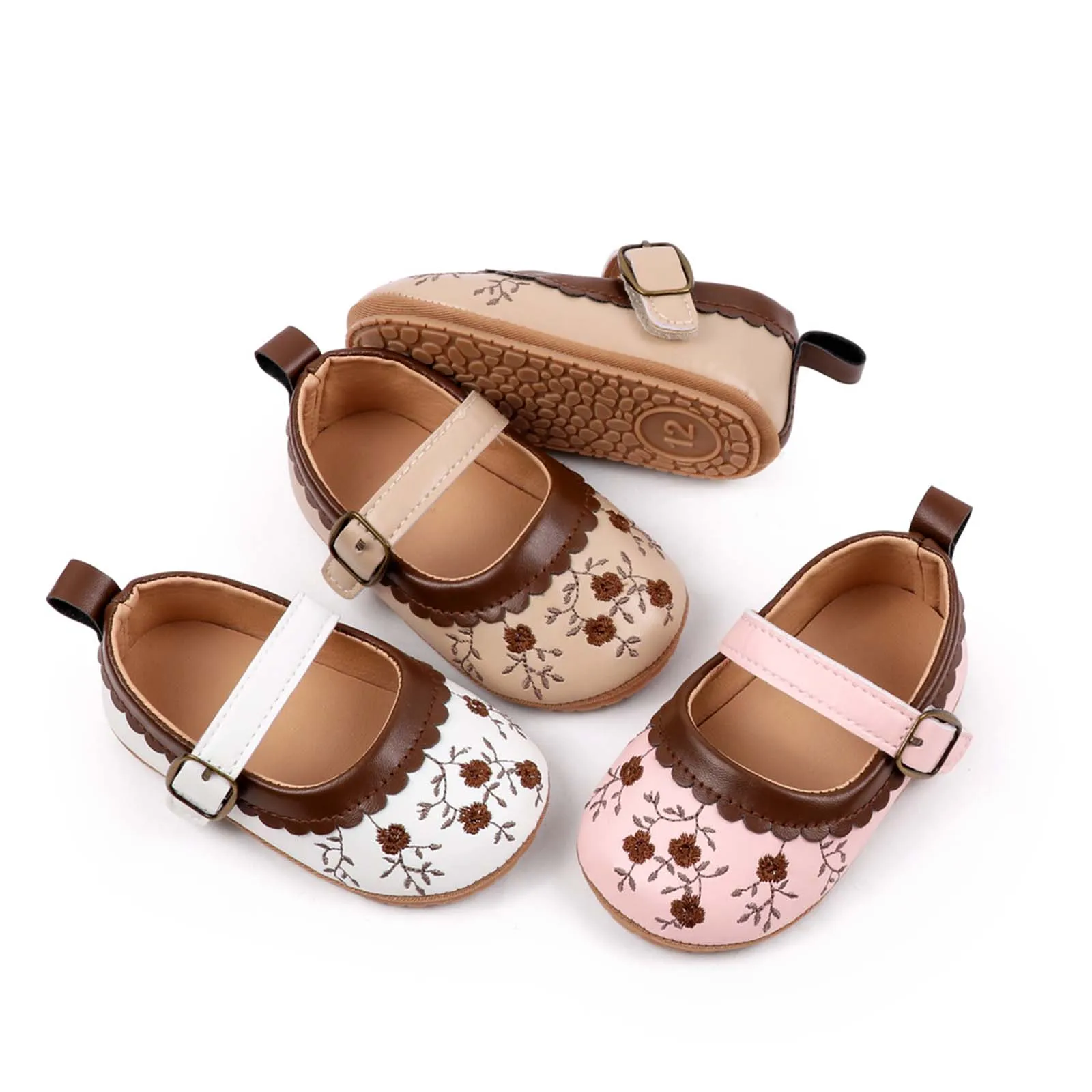 0-36months Baby Girls Princess Shoes Soft PU Leather  for infant girls Embroidery Flower Non-slip First Walker Shoes