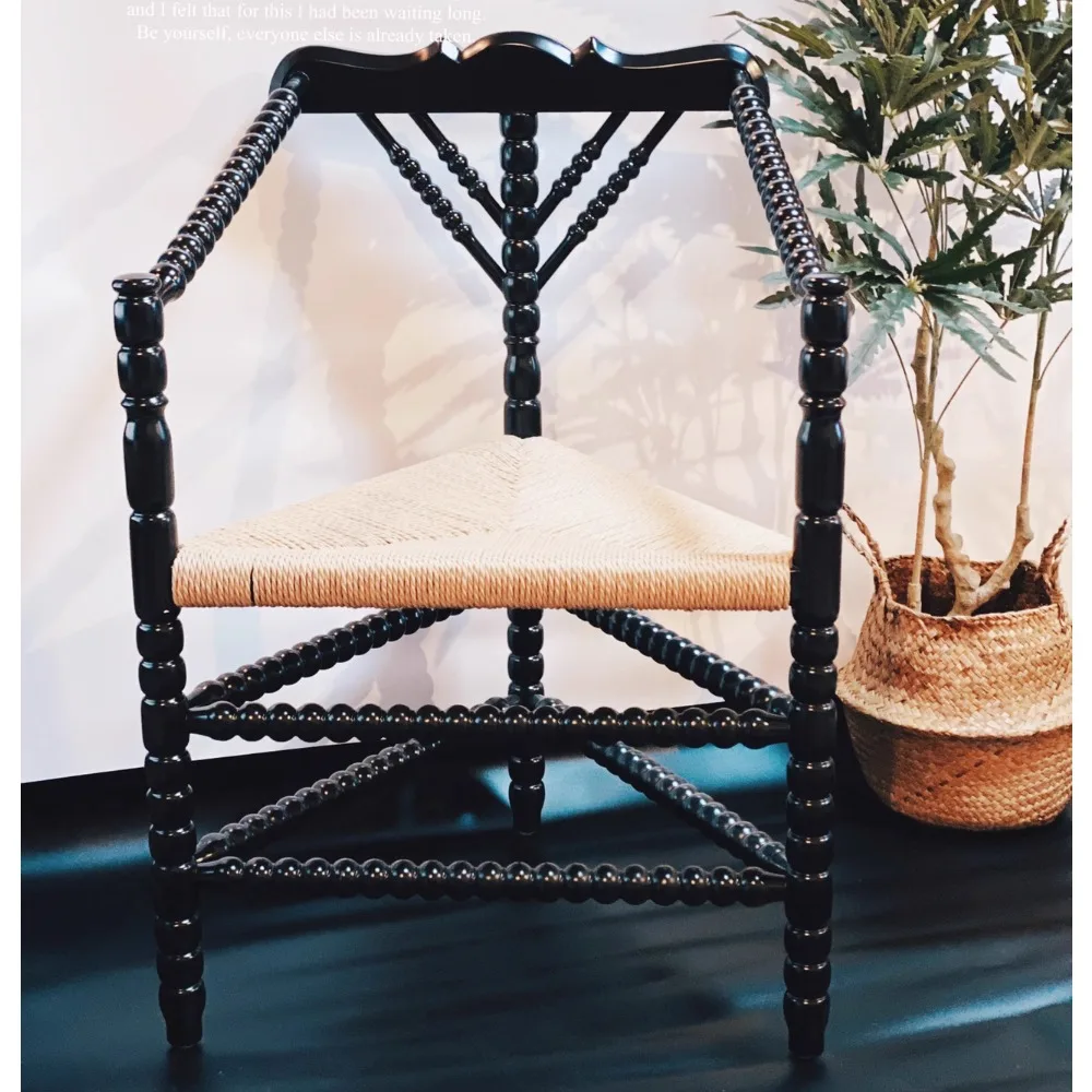 Medieval feel solid wood carving corner chair black