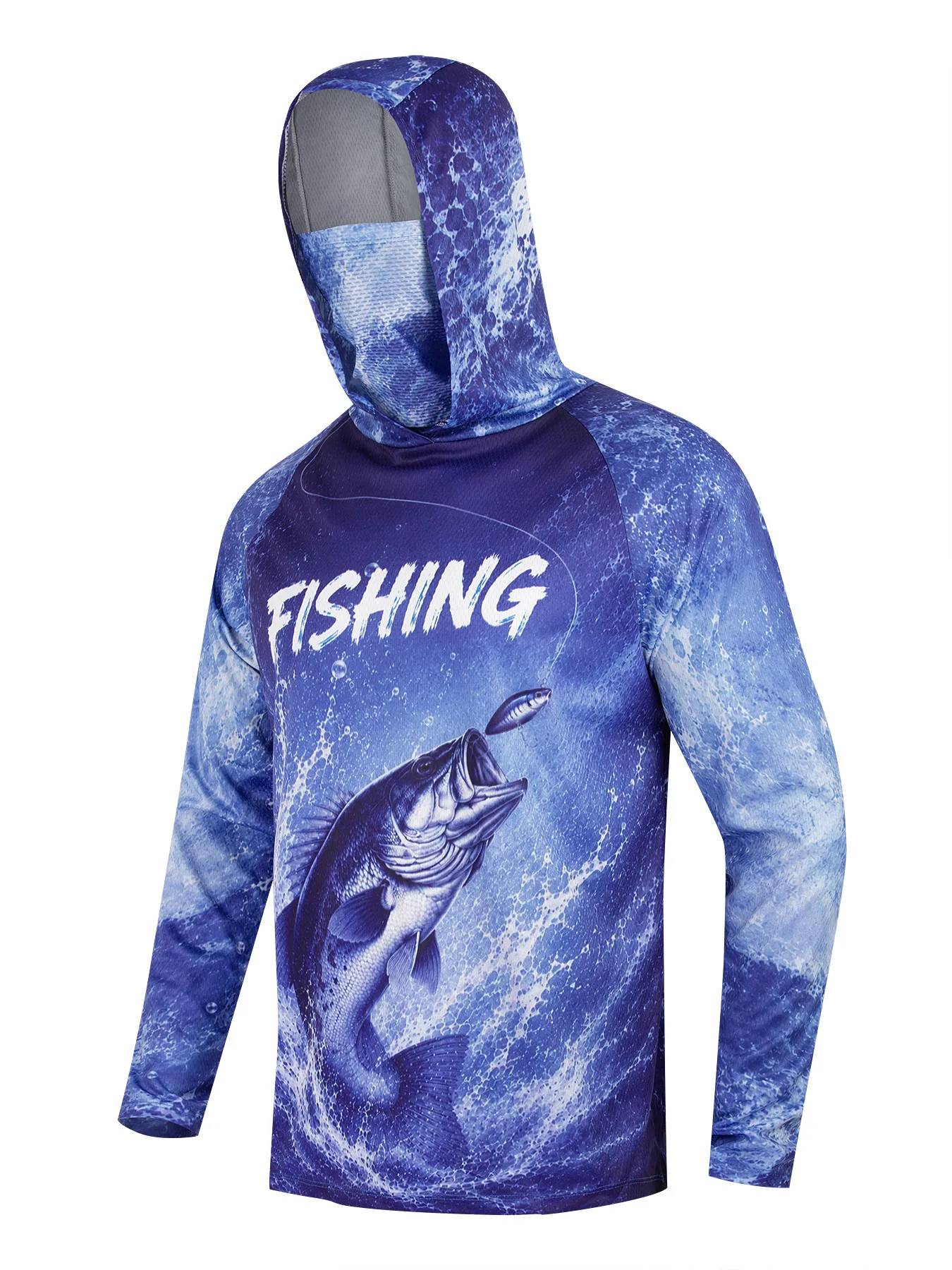 Fishing Hoodie Men Sun Protection Face Cover Neck Gaiter Quick-Dry Breathable Anti-Mosquito Outdoor Lure Shirt Slim Fit Hooded