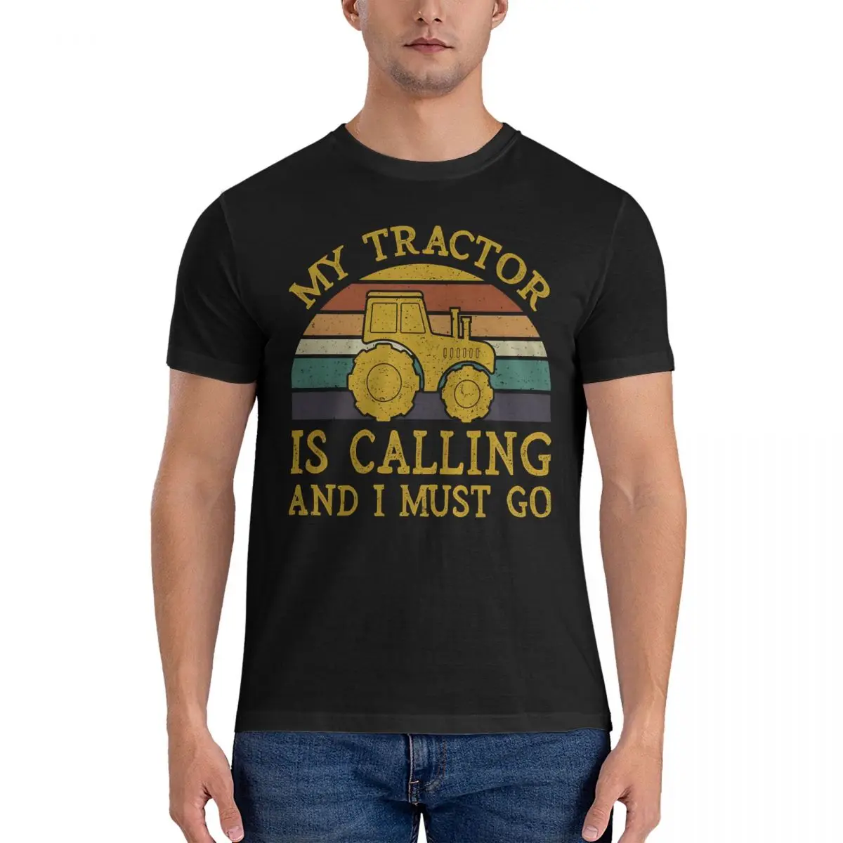 Men's My Tractor Is Calling And I Must Go T Shirts Cow and Chicken Cotton Clothing Novelty Short Sleeve Unique T-Shirt