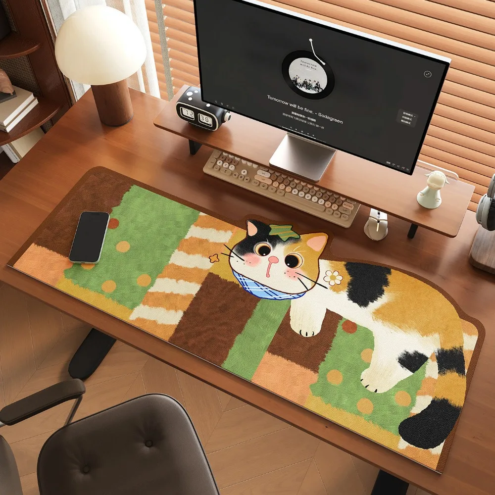 Cartoon Cat Pattern Rubber Mouse Pad Large Size Non-slip Keyboard Mice Mat Lock Edge Writing Mat Computer Desk Protector Office
