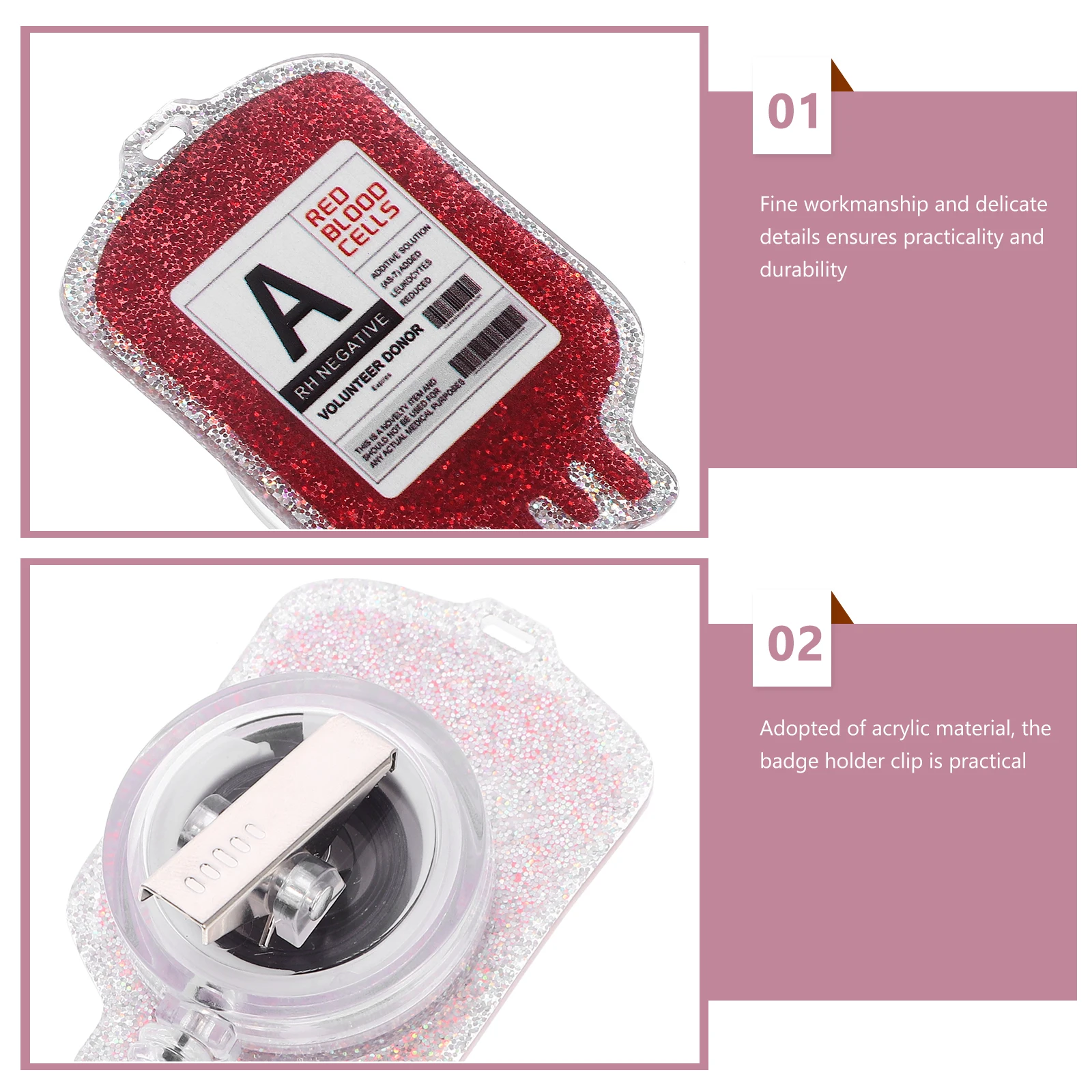 

1pc Acrylic Glitter Buckle Crocodile Clip for Nurse Doctor Retractable Badge Reel Holder A Type Red Color